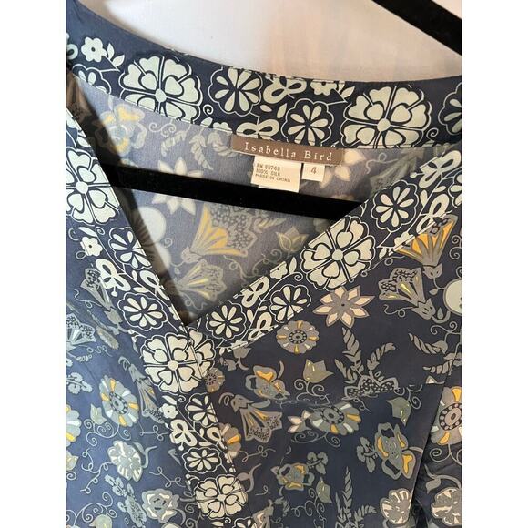 Anthropologie Isabella Bird Floral Retro Kimono Midi Dress, 100% Silk, Blue, 4 - Picture 2 of 11